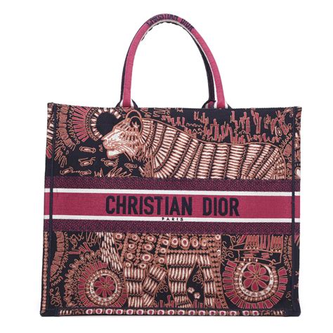 Fuchsia Dior Book Tote Dior Animals Embroidered Canvas Bag